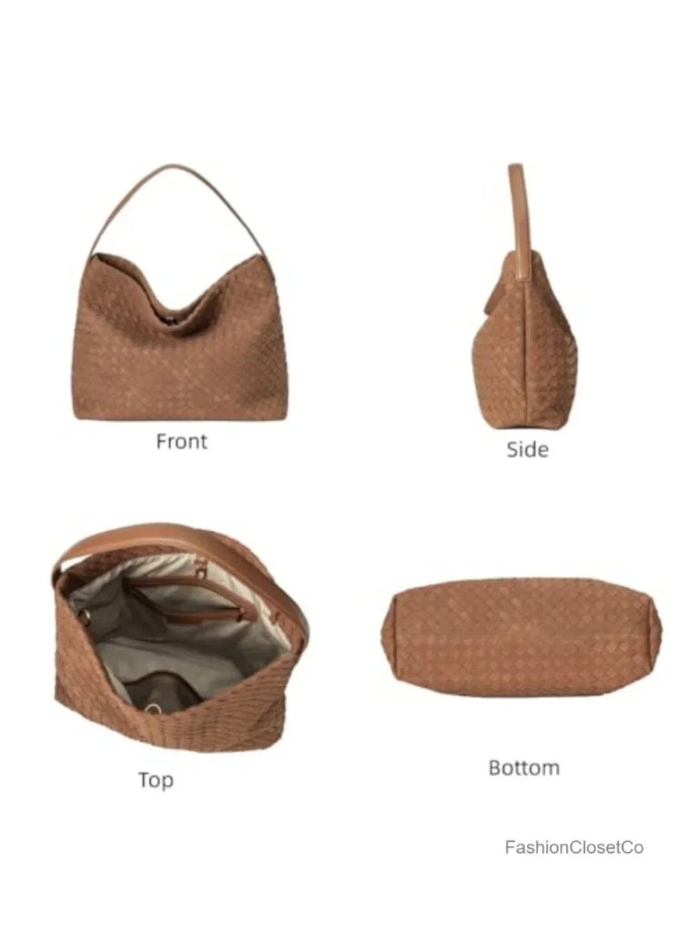 Faux Suede Woven Hobo Tote Bag Slouchy Shoulder Handbag